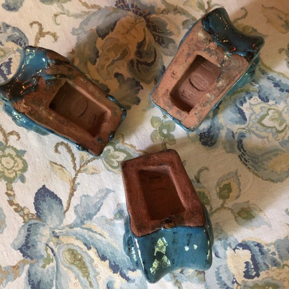 NWOT Set of 3 Glazed Pottery Garden Plant Pot Feet heavy XL Blue/Aquamarine - Picture 2 of 6